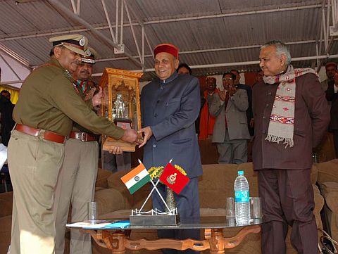 Dhumal giving away prizes at the passing out parade ceremony of SSB