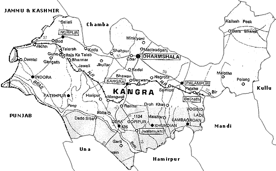Kangra District Himachal  Pradesh Map