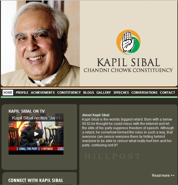 Kapil Sibal's Website Hacked