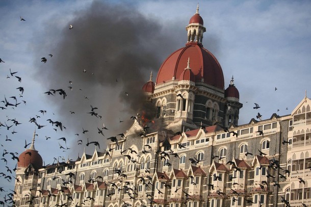 The burning Taj Mahal hotel in Mumbai