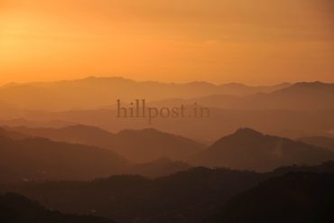 Different mountain ranges visible during sunset in the northern hill town of Shimla