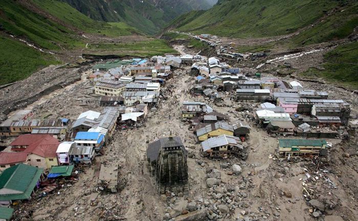 A view of the washed off buildings area near Kedarnath Dham in Uttarakhand. PTI
