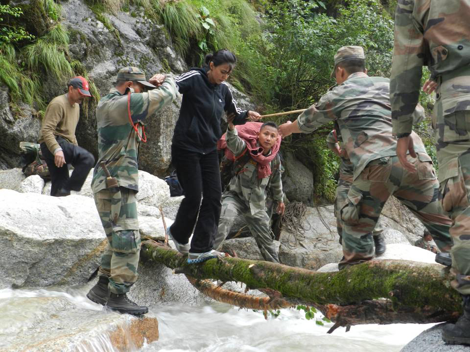 Army personnel busy in rescue operations in Pindari glacier, in Uttarakhand.