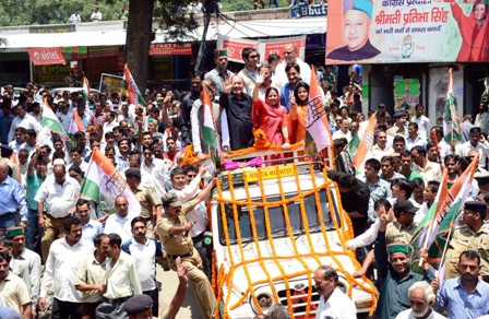 Pratibha Singh on a victory lap yesterday at Mandi