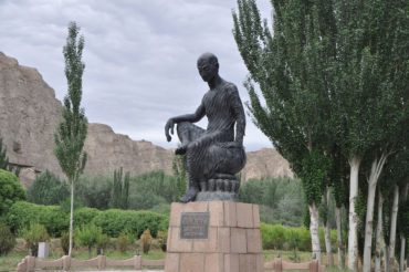 The Statue of Kumārajīva in front of the Kizil Caves in Kuqa County, Xinjiang, China